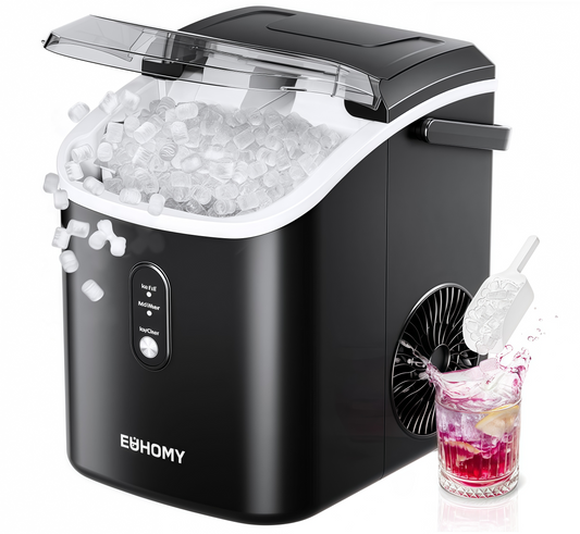 Portable Nugget Ice Maker – 34lbs/Day, Ready in 6 Minutes – Auto Clean Function, Removable Lid – Compact Sonic Ice Machine for Home, RV & Camping